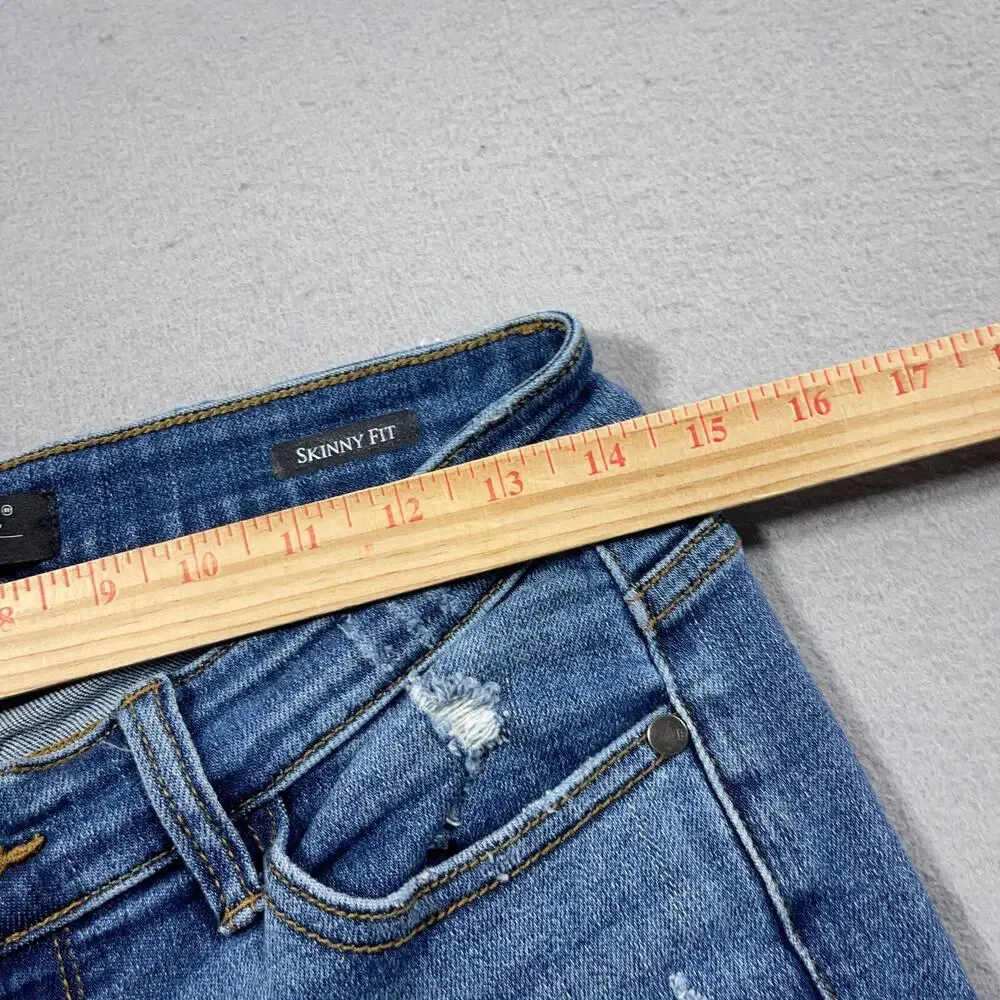 Judy‎ Blue Jeans Womens 7/28  Skinny Fit Distressed Plaid Patch Medium Wash